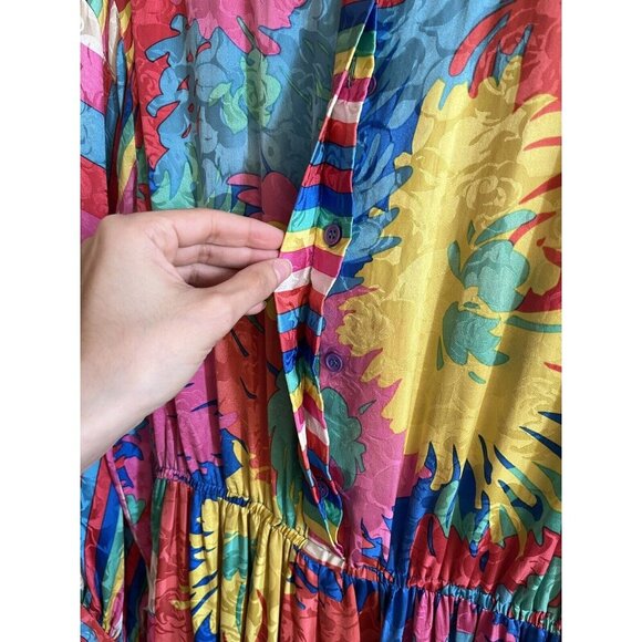 Anne Crimmins Silk Dress Vintage Colourful 80s Vibrant Long Dress Size 8 - Picture 11 of 11